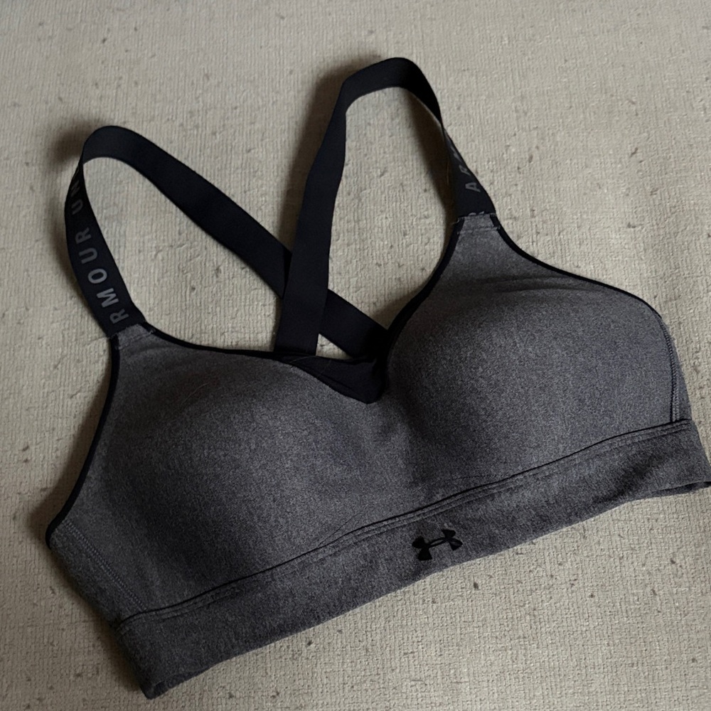 Under Armour Dark Gray Padded Sports Bra with Crisscross Straps